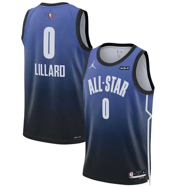 Men%27s 2023 All-Star #0 Damian Lillard Blue Game Swingman Stitched Basketball Jersey Dzhi->nba shorts->NBA Jersey
